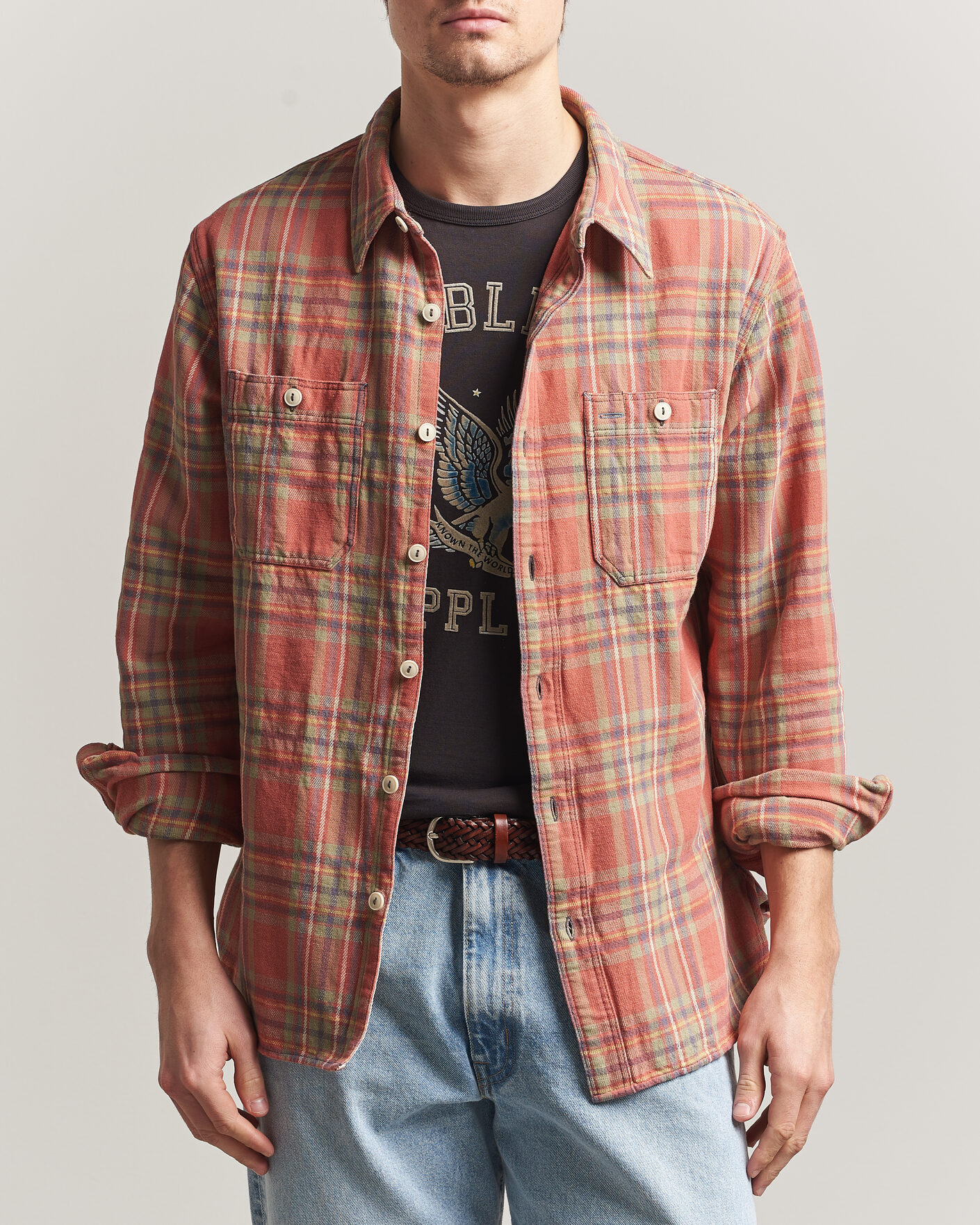 Men | Shirts | RRL | Cameron Double Pocket Shirt Red/Blue Check