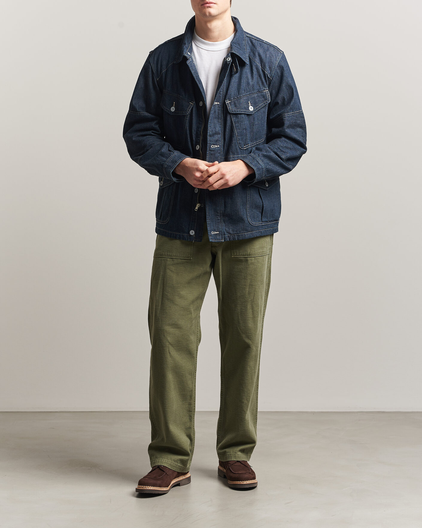 RRL Bannerman Denim Field Jacket Medium Wash at CareOfCarl.com