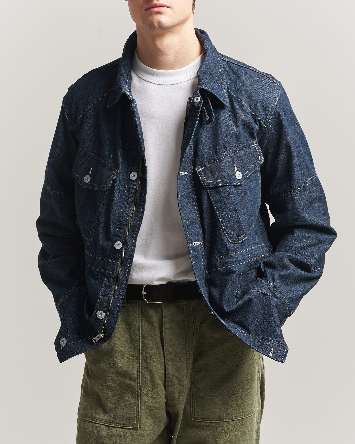 RRL Bannerman Denim Field Jacket Medium Wash at CareOfCarl.com