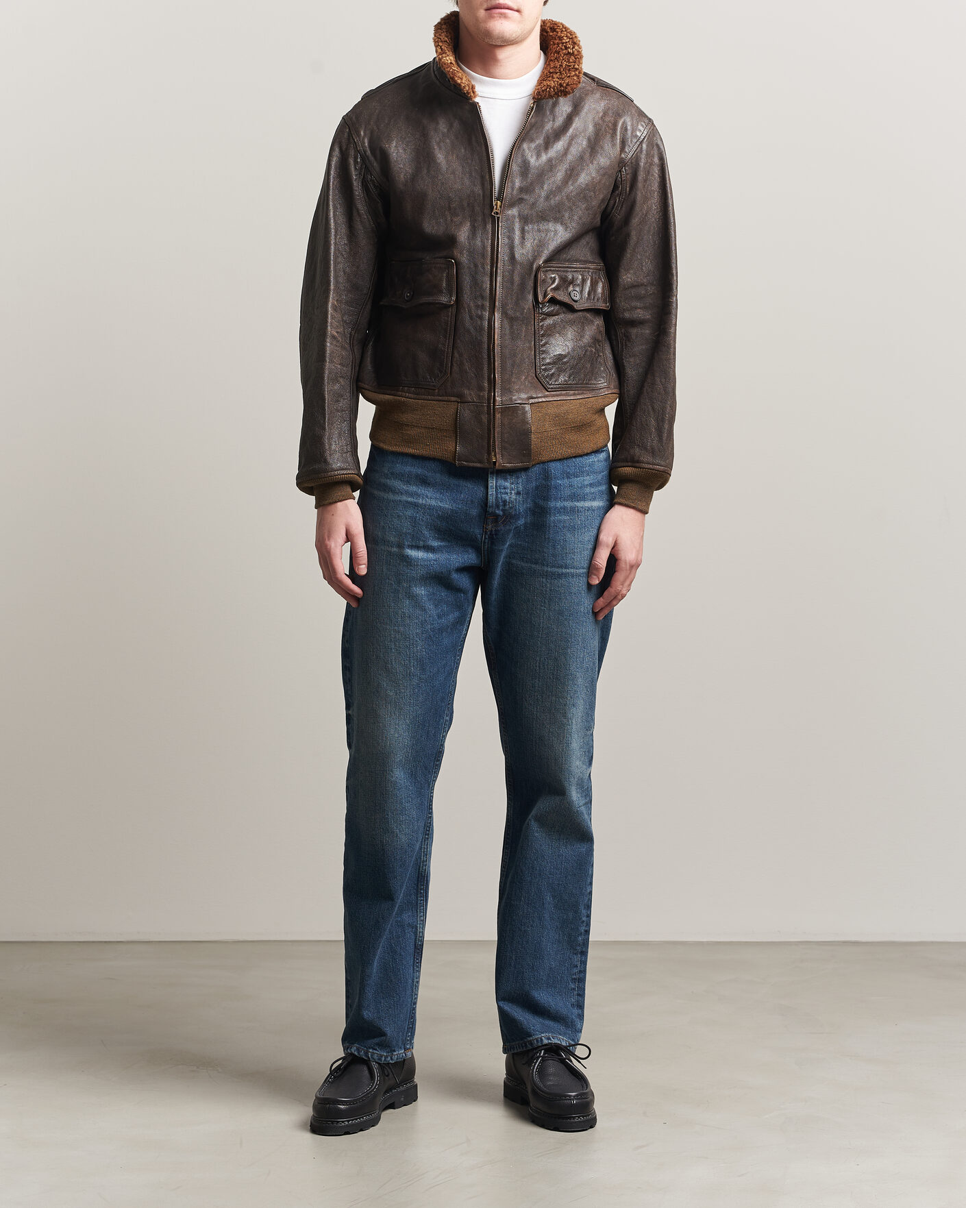 RRL Pratt Leather Jacket Vintage Brown at CareOfCarl.com