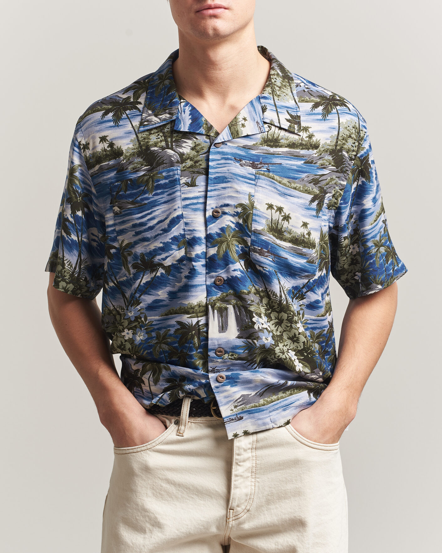 RRL Printed Camp Shirt Blue at CareOfCarl.com