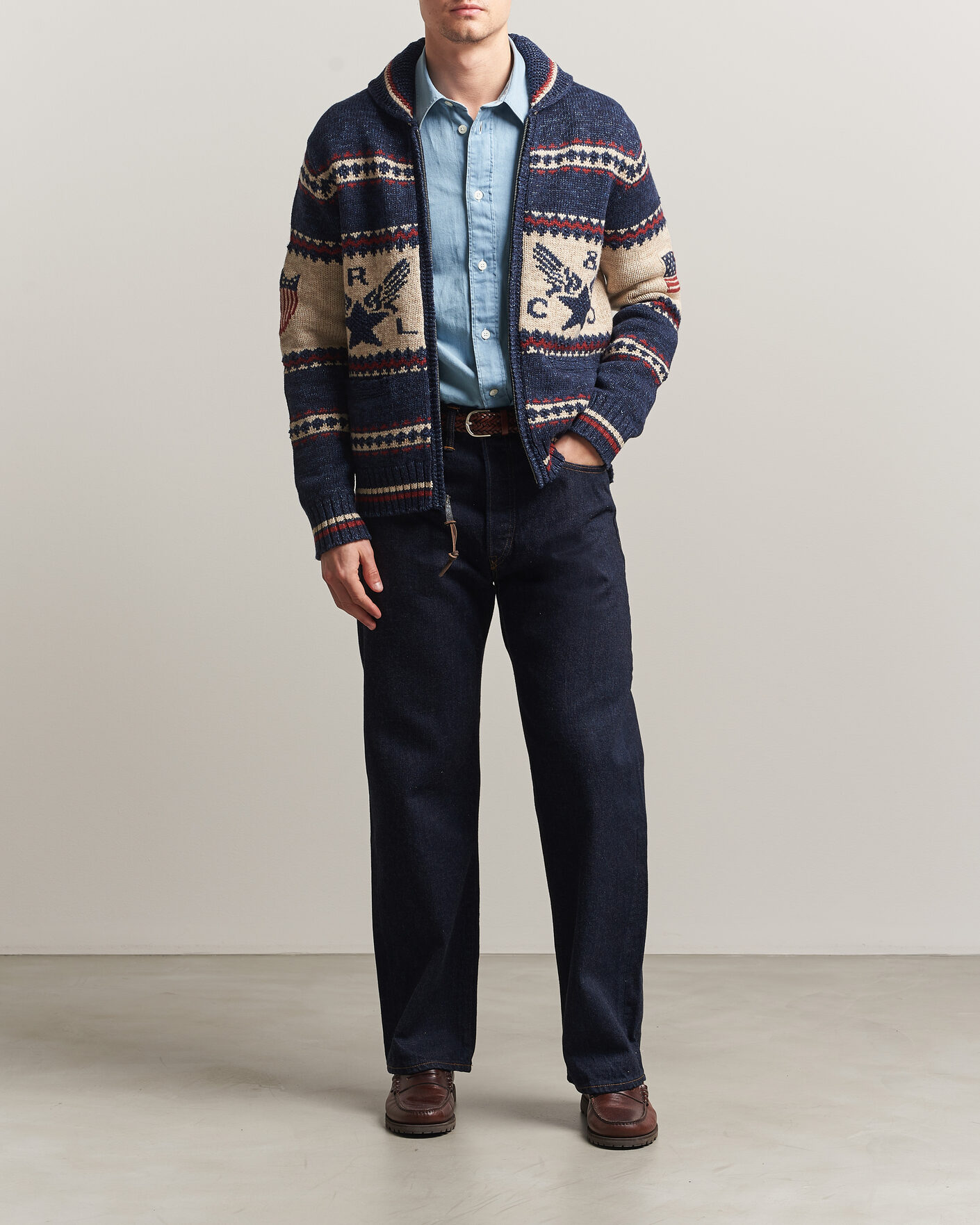 Men | Sweaters & Knitwear | RRL | Jacquard Shawl Cardigan Indigo