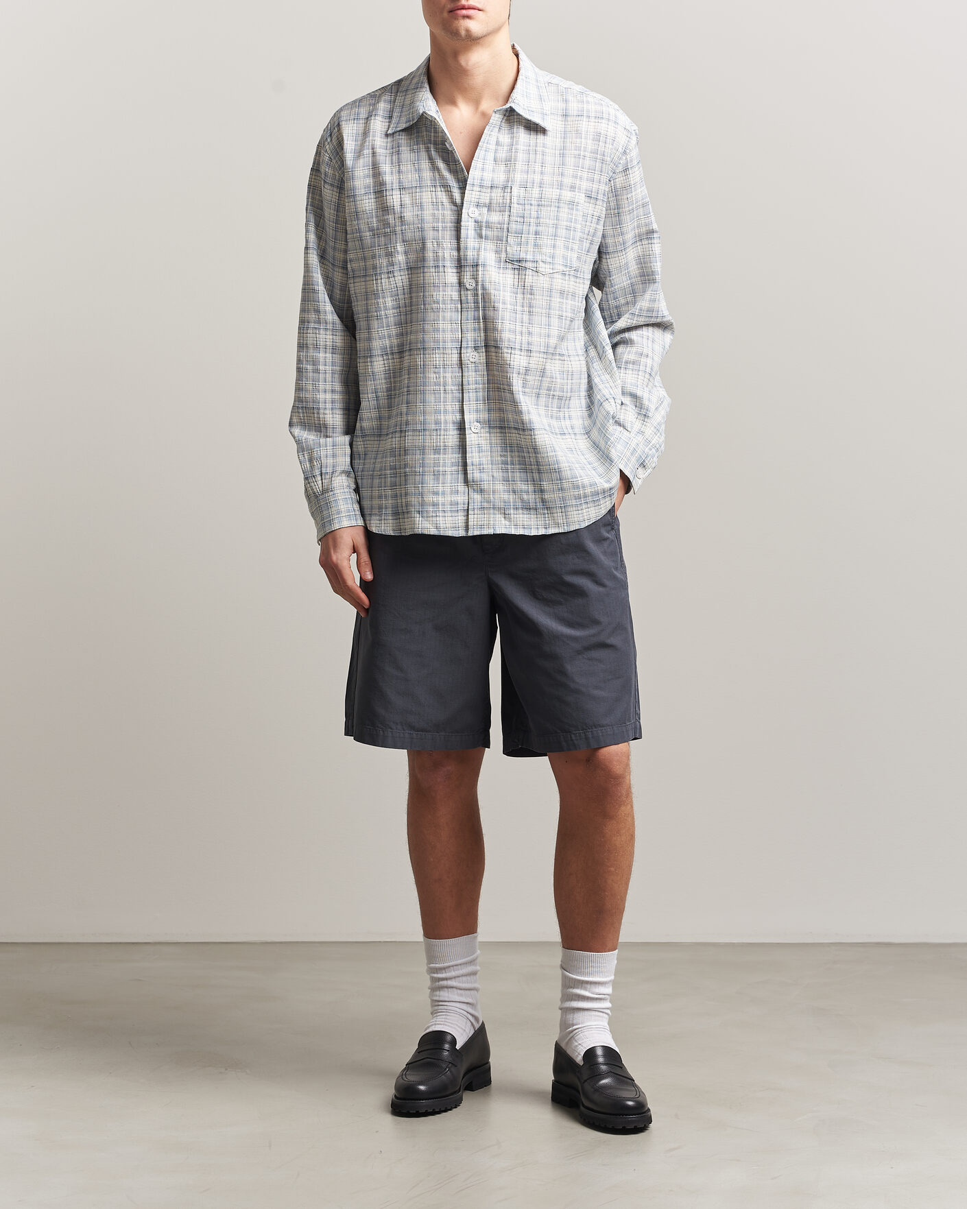 Men | Shirts | Palmes | Cotton/Linen Shirt Light Blue Check