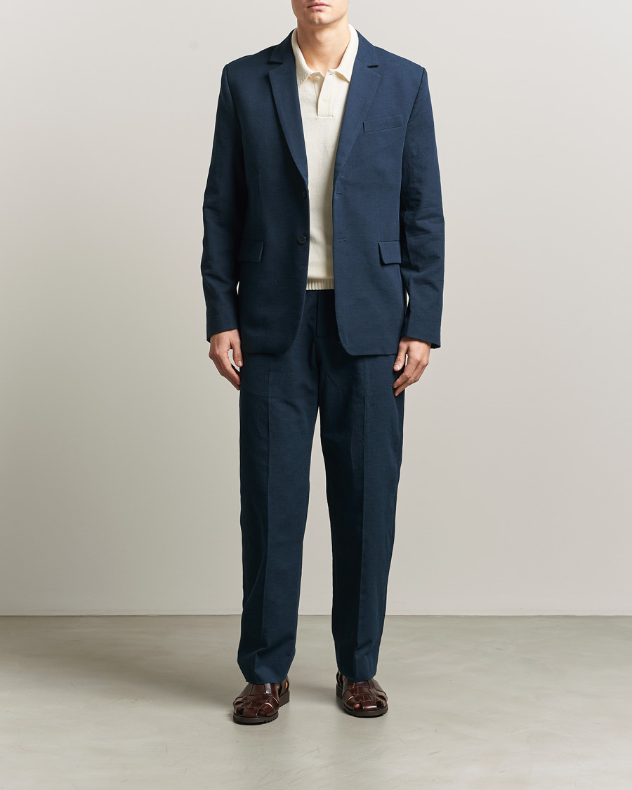 Men | Trousers | Palmes | Pleated Cotton Trousers Navy