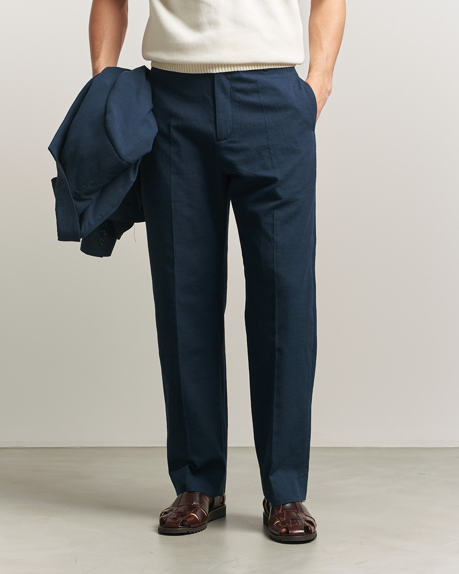 Men | Trousers | Palmes | Pleated Cotton Trousers Navy