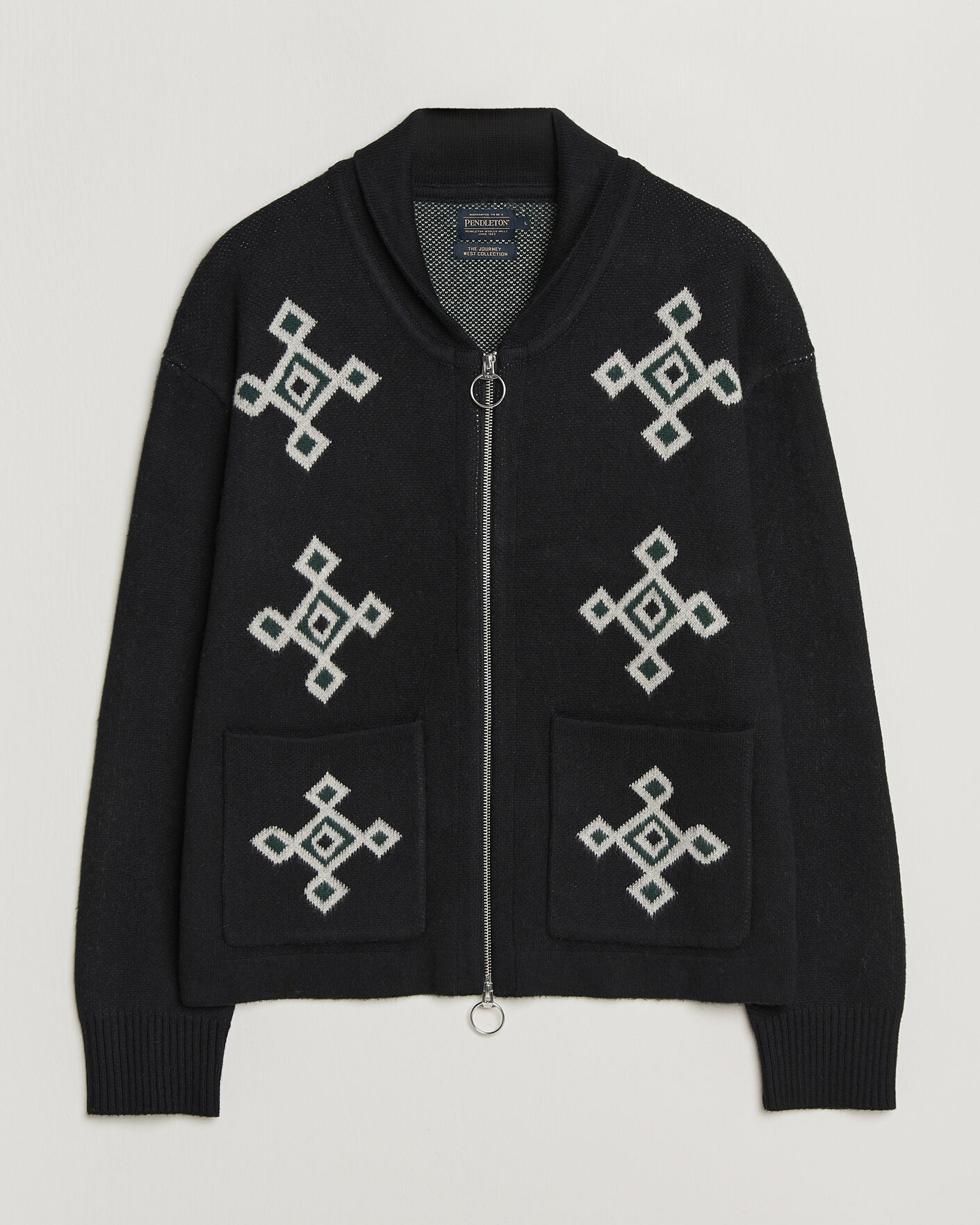 Pendleton Jacquard Motif Zip Cardigan Midnight at CareOfCarl.com