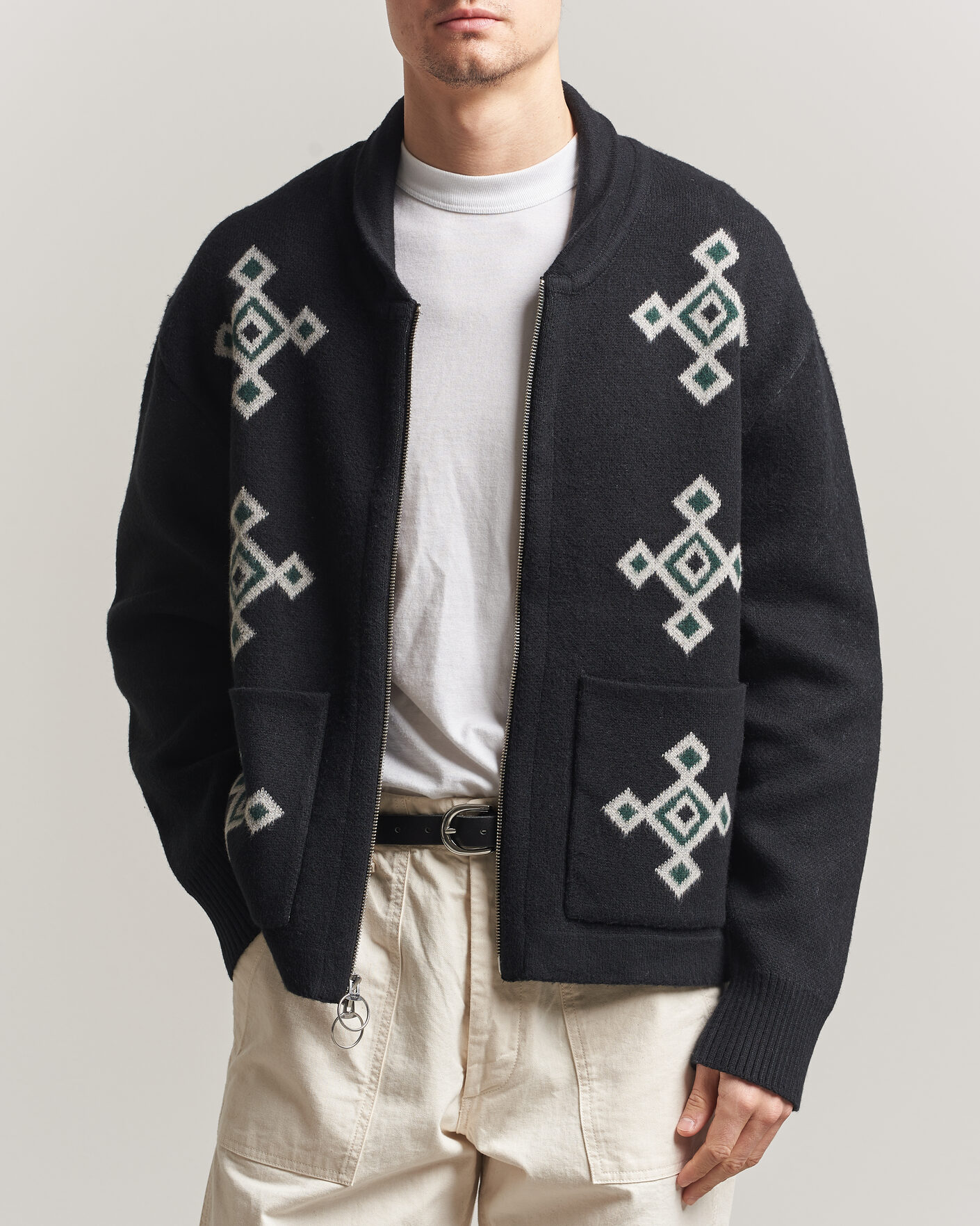 Men | Sweaters & Knitwear | Pendleton | Jacquard Motif Zip Cardigan Midnight