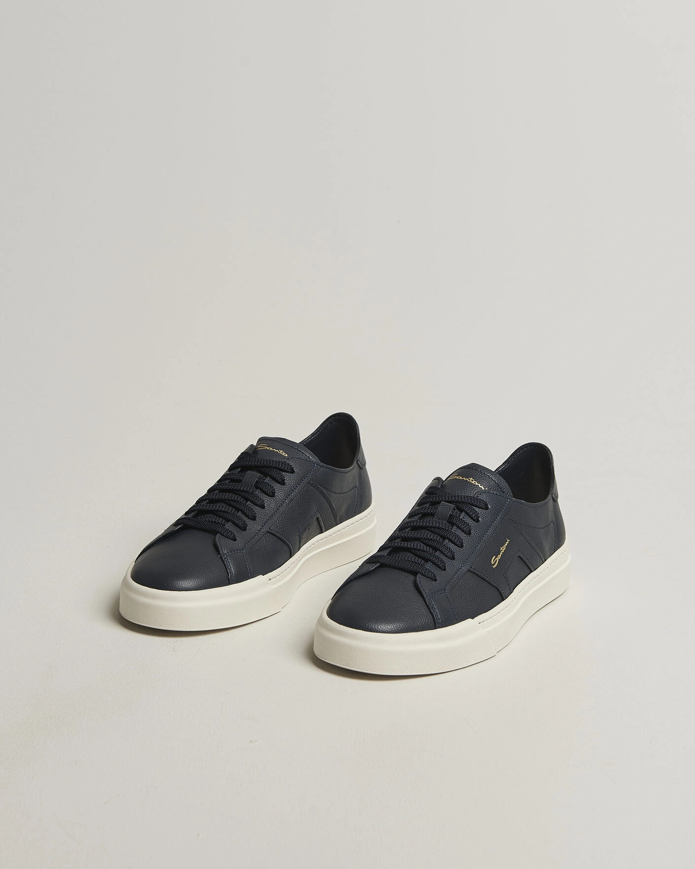 Men | Sneakers | Santoni | Double Buckle Sneakers Navy Calf
