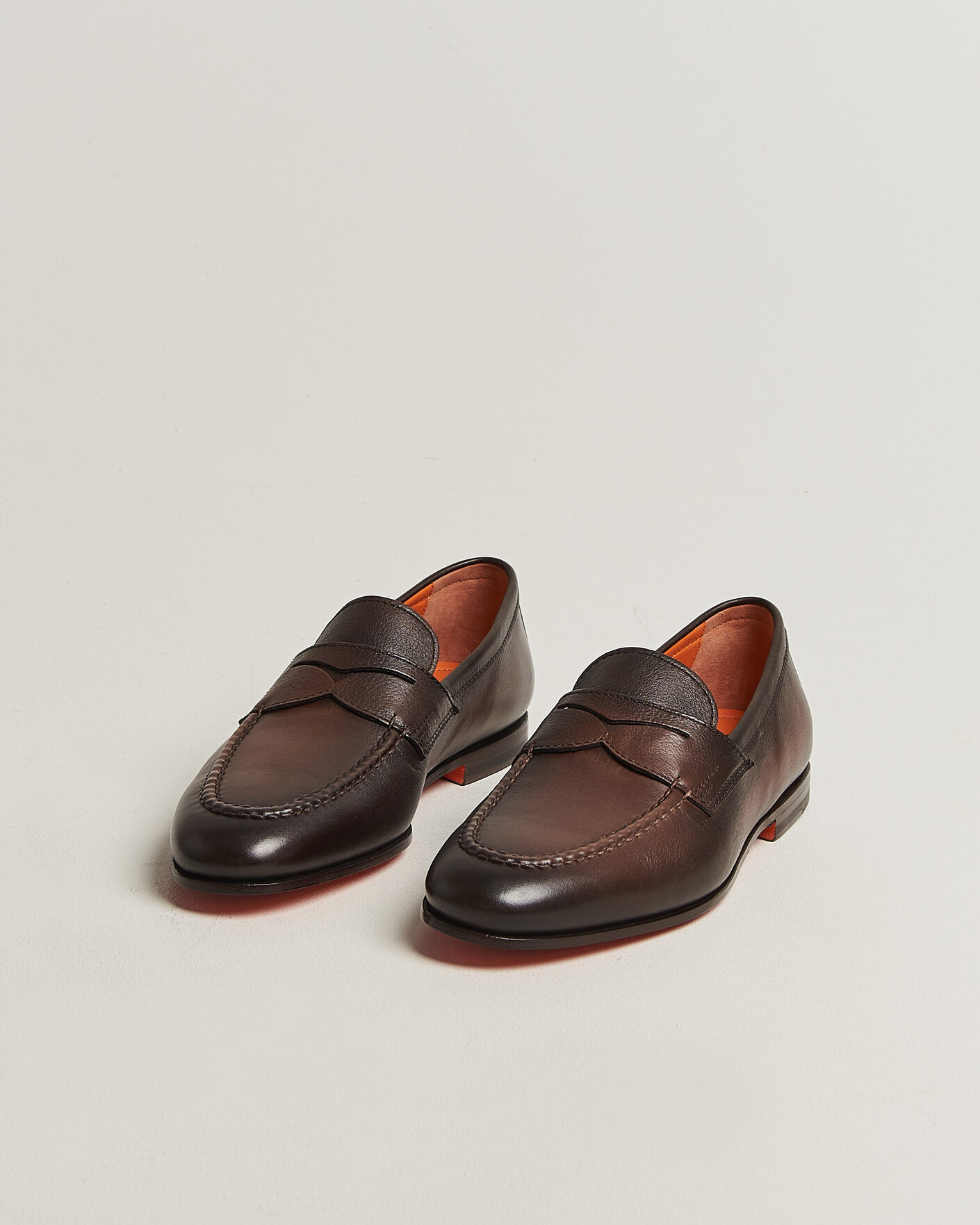 Santoni Penny Loafers Dark Brown Calf at CareOfCarl.com