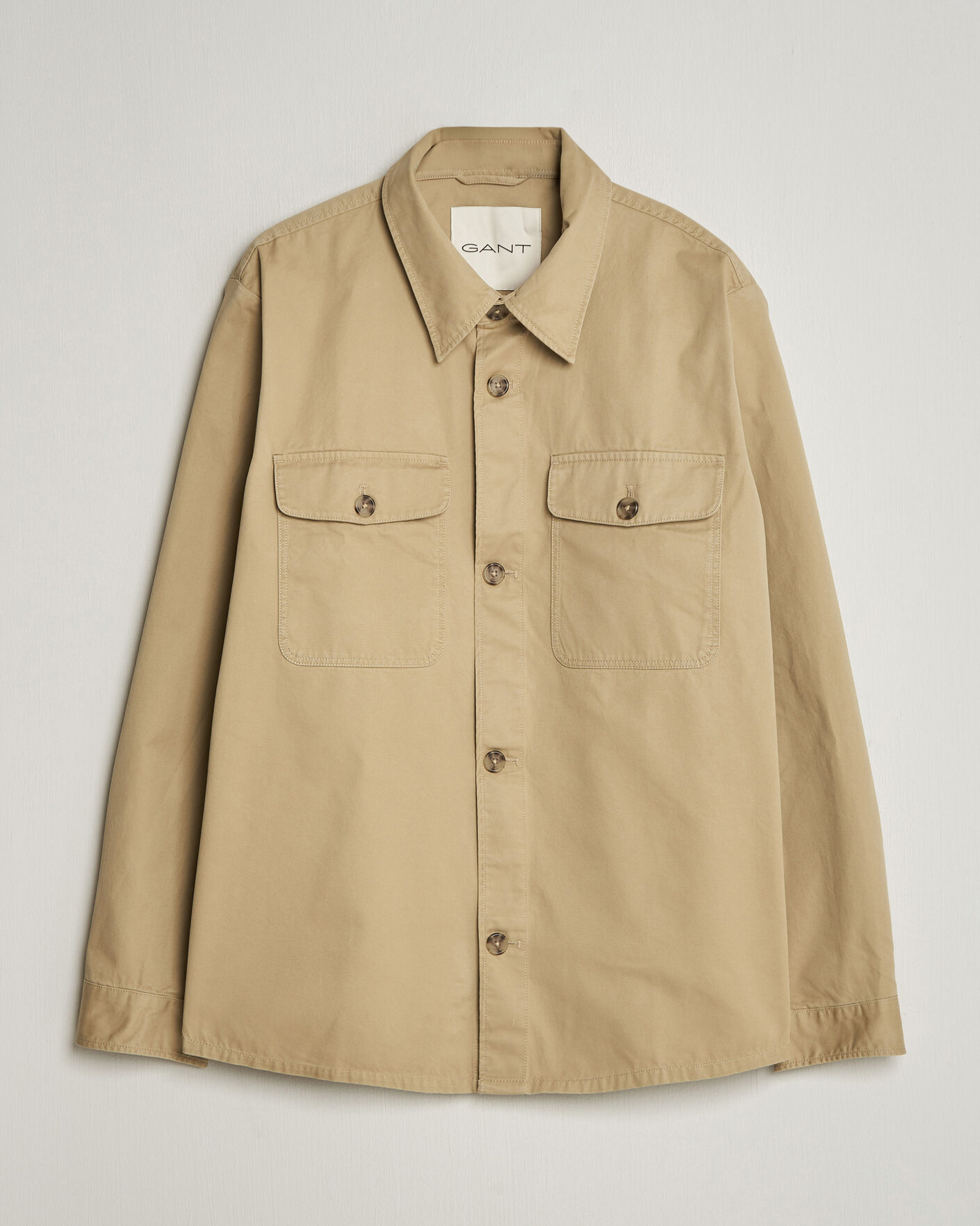Men | Shirts | GANT | Regular Fit Cotton Twill Overshirt Woody Beige