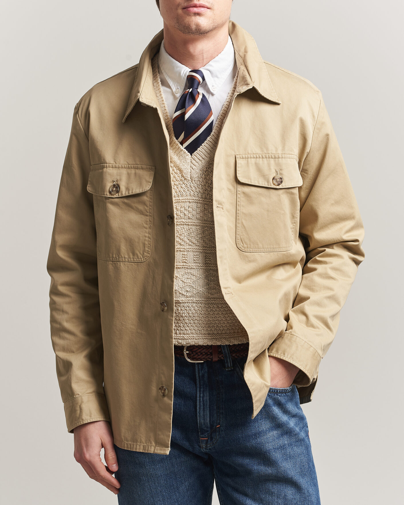 Men | Shirts | Gant | Regular Fit Cotton Twill Overshirt Woody Beige
