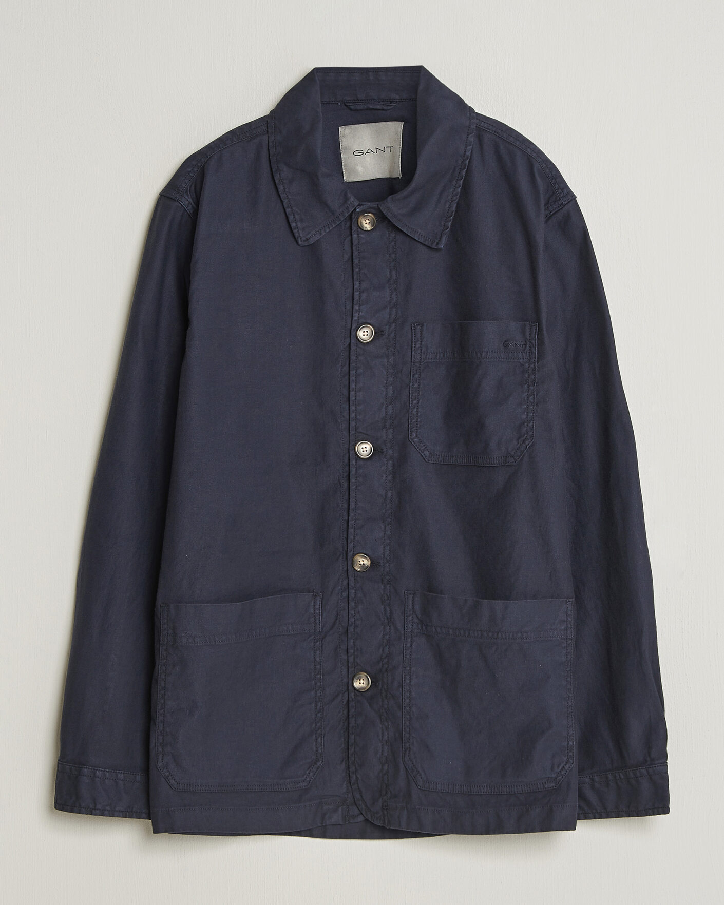 Men | Shirts | GANT | Regular Fit Cotton/Linen Overshirt Evening Blue