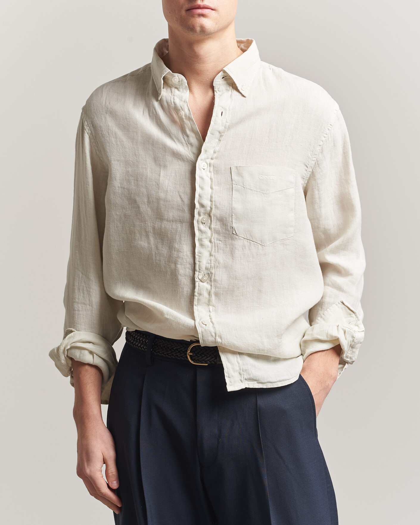 Men | Shirts | Gant | Regular Fit Garment Dyed Linen Shirt Sand