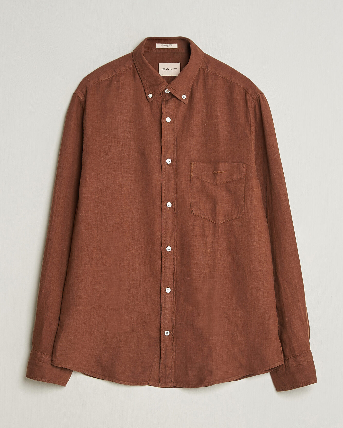 Men | Shirts | Gant | Regular Fit Garment Dyed Linen Shirt Mahogany Brown