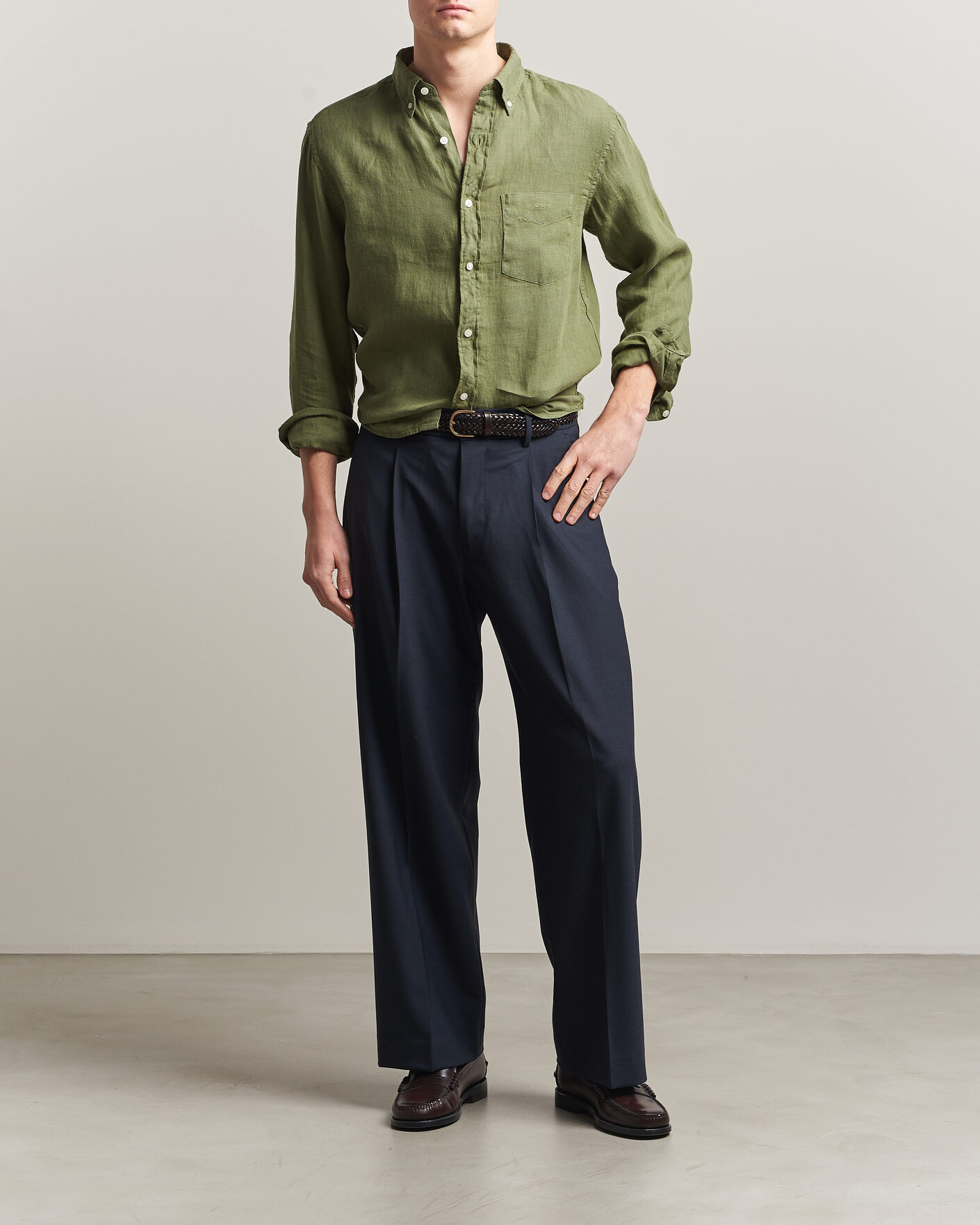 Men | Shirts | Gant | Regular Fit Garment Dyed Linen Shirt Dry Herb Green