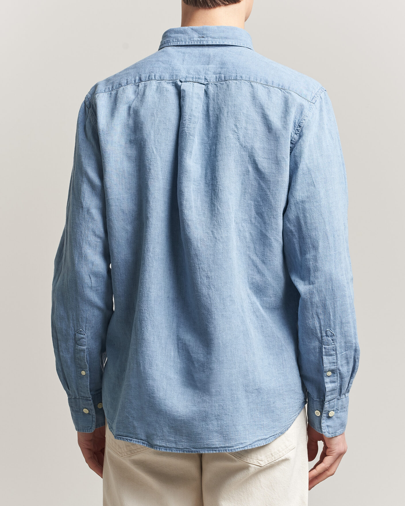Men | Shirts | Gant | Regular Fit Cotton Linen Indigo Shirt Semi Light Blue