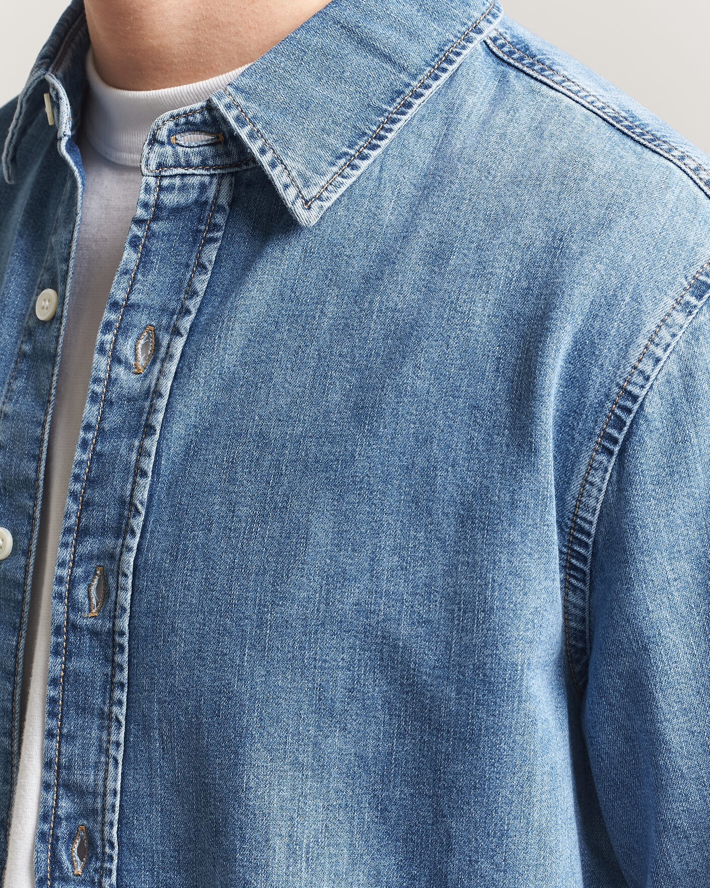 Men | Shirts | Gant | Regular Fit Denim Shirt Semi Light Blue Worn In