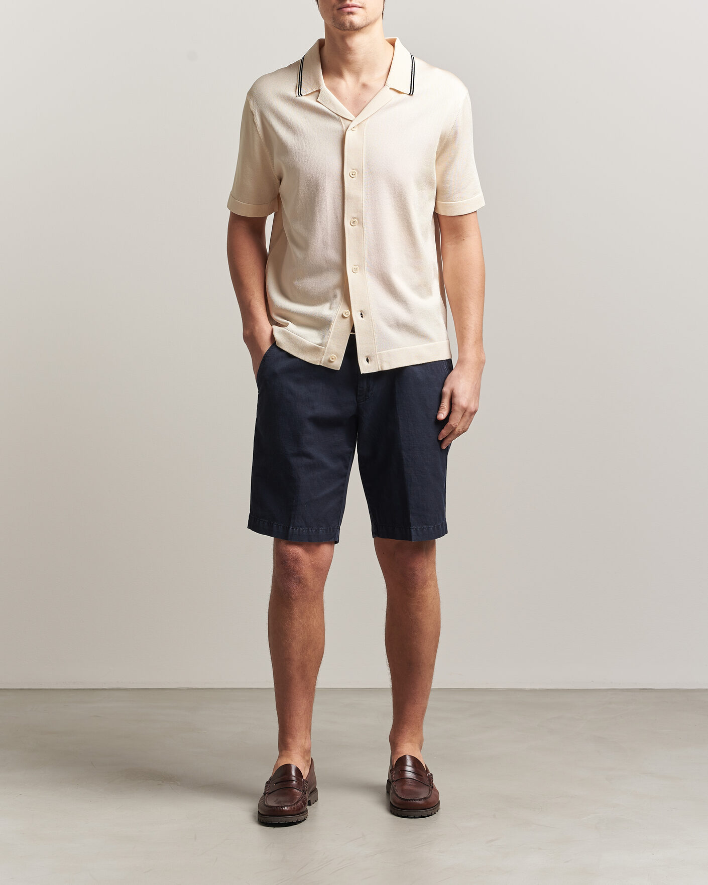 Men | Shirts | Gant | Knitted Resort Collar Shirt Creamed White