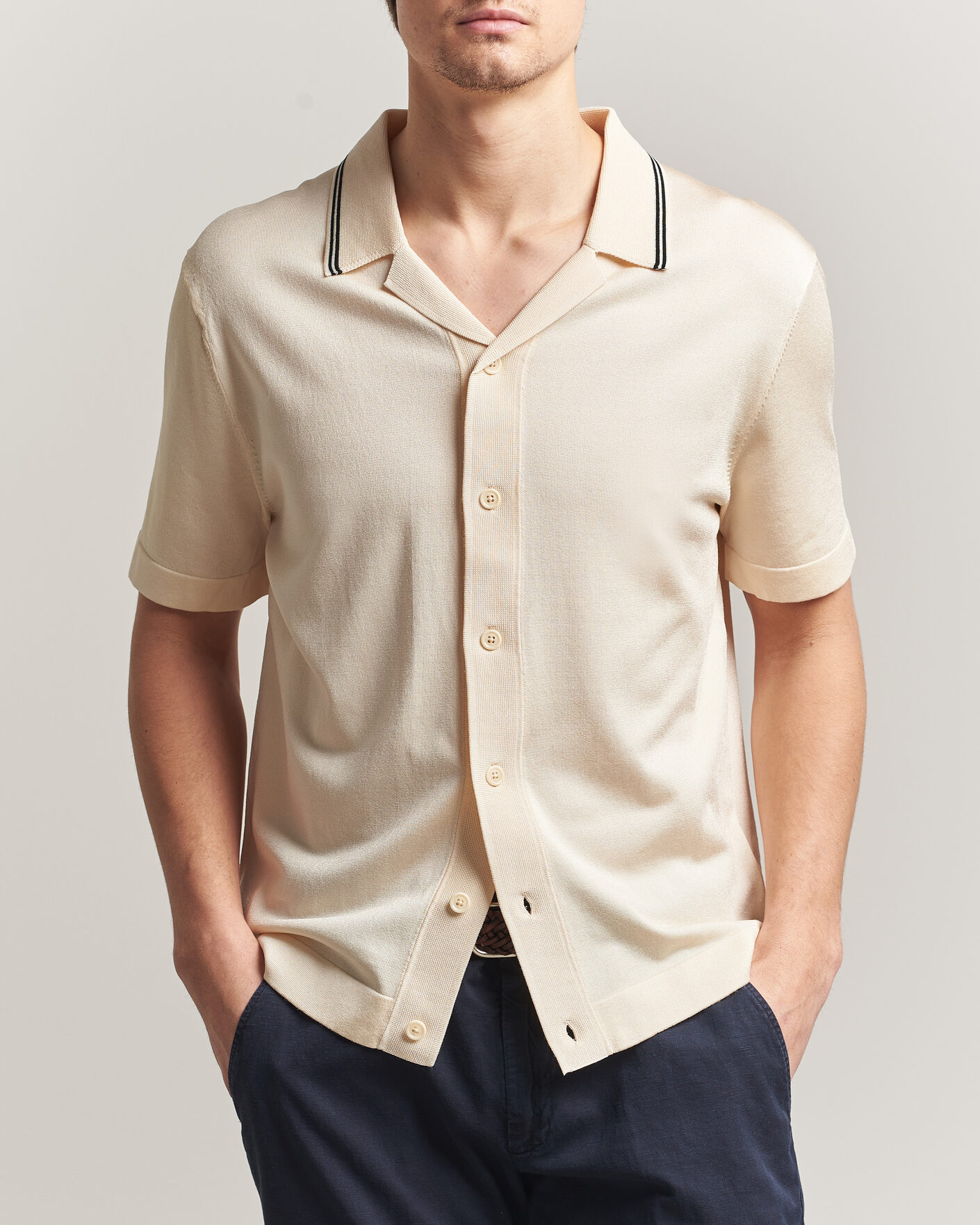 Men | Shirts | GANT | Knitted Resort Collar Shirt Creamed White