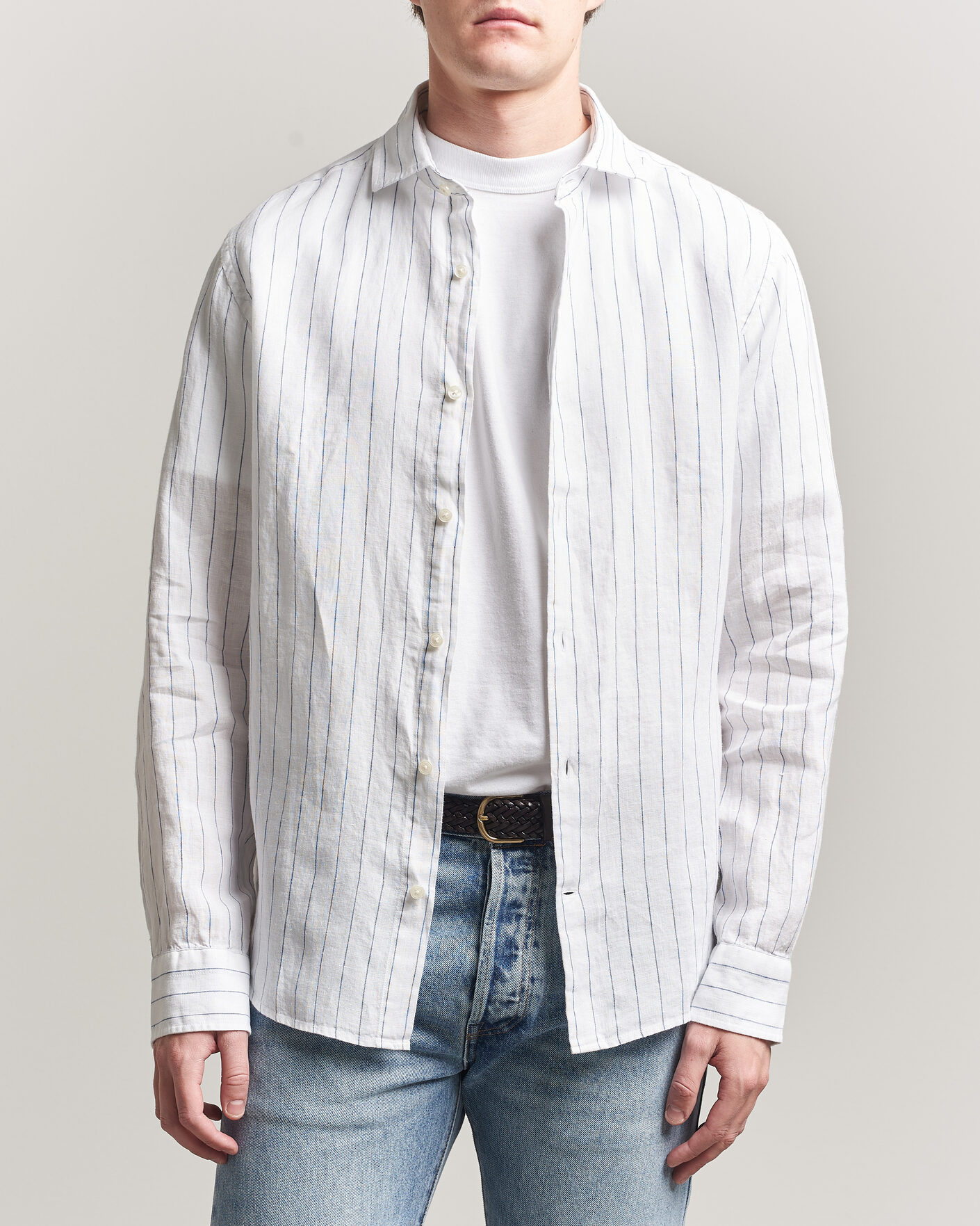 Men | Shirts | GANT | Regular Fit Linen Striped Shirt White