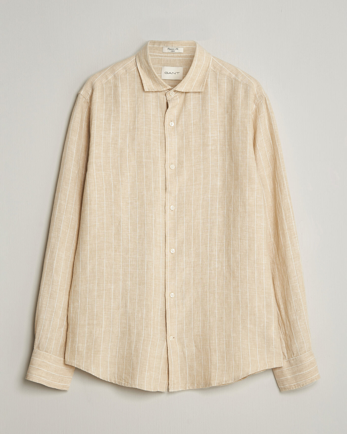 Men | Shirts | GANT | Regular Fit Linen Striped Shirt Oat Beige