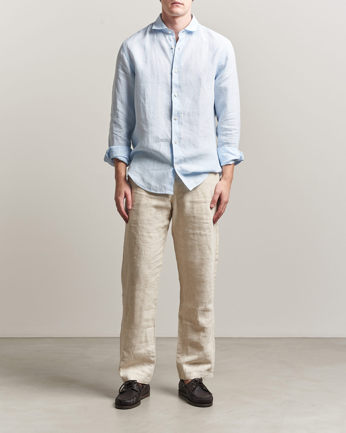 Men | Shirts | GANT | Regular Fit Linen Striped Shirt Sky Blue