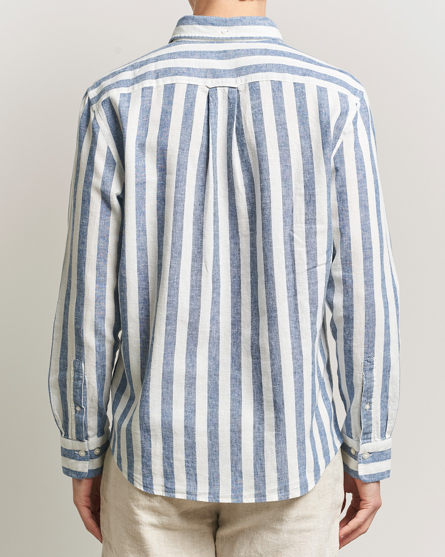 Men | Shirts | GANT | Regular Fit Linen/Cotton Striped Shirt Vintage Blue