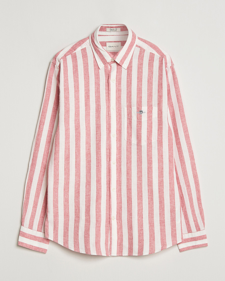 Men | Shirts | Gant | Regular Fit Linen/Cotton Striped Shirt Rose Pink
