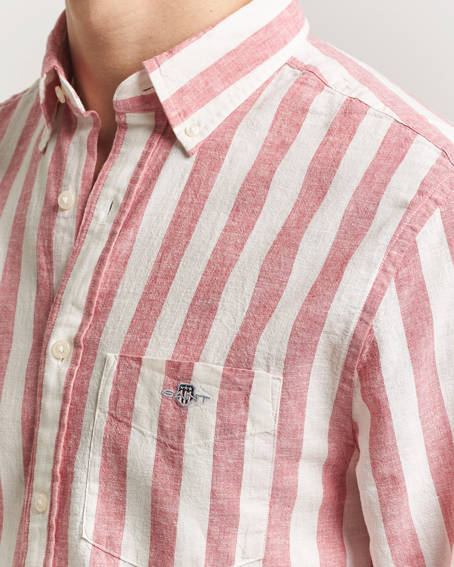 Men | Shirts | Gant | Regular Fit Linen/Cotton Striped Shirt Rose Pink