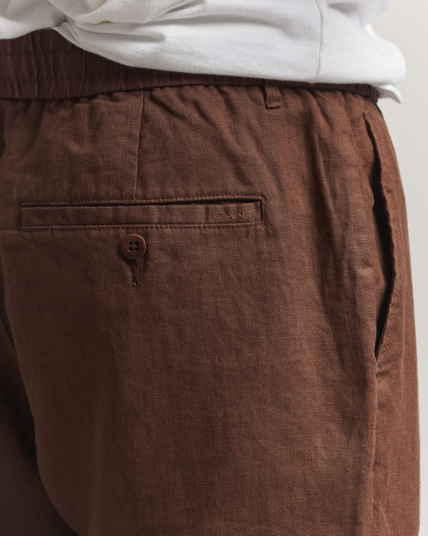 Men | Trousers | Gant | Regular Fit Linen Drawstring Pants Mahogany Brown