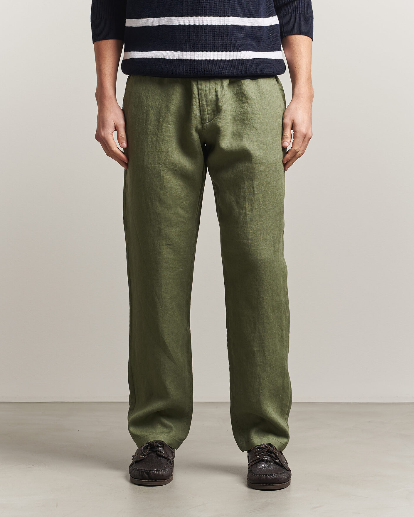 Men | Trousers | Gant | Regular Fit Linen Drawstring Pants Dry Herb Green