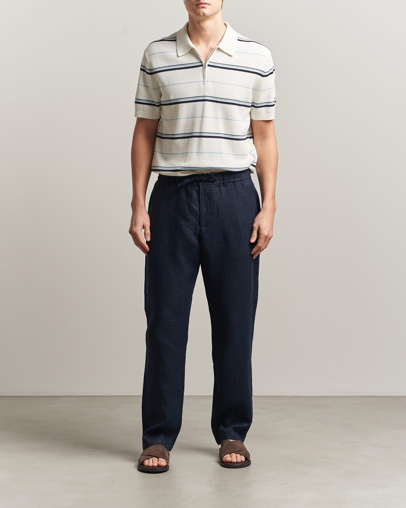 Men | Trousers | Gant | Regular Fit Linen Drawstring Pants Evening Blue