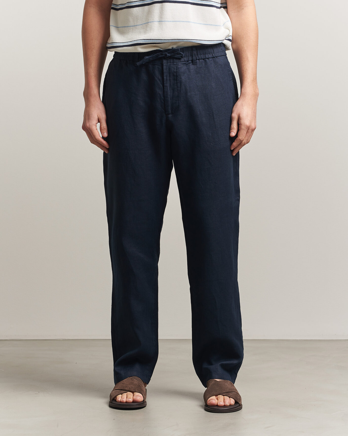 Men | Trousers | Gant | Regular Fit Linen Drawstring Pants Evening Blue