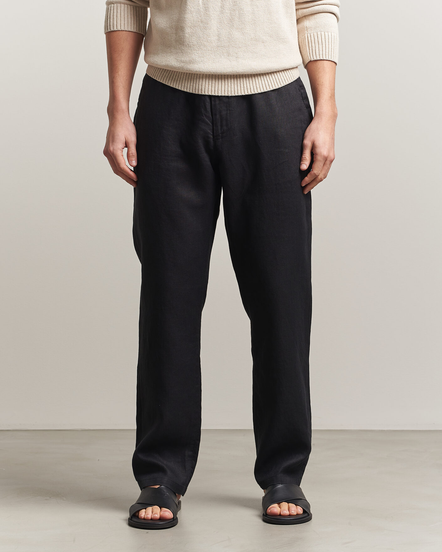 Men | Trousers | GANT | Regular Fit Linen Drawstring Pants Black
