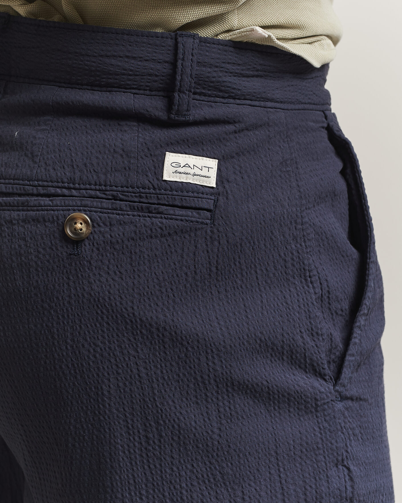 GANT Regular Fit Garment Dyed Seersucker Pants Evening Blue at