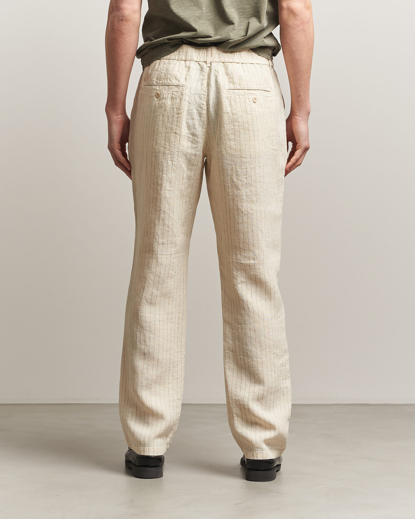 Men | Trousers | Gant | Regular Fit Striped Linen Drawstring Pants Faded Beige