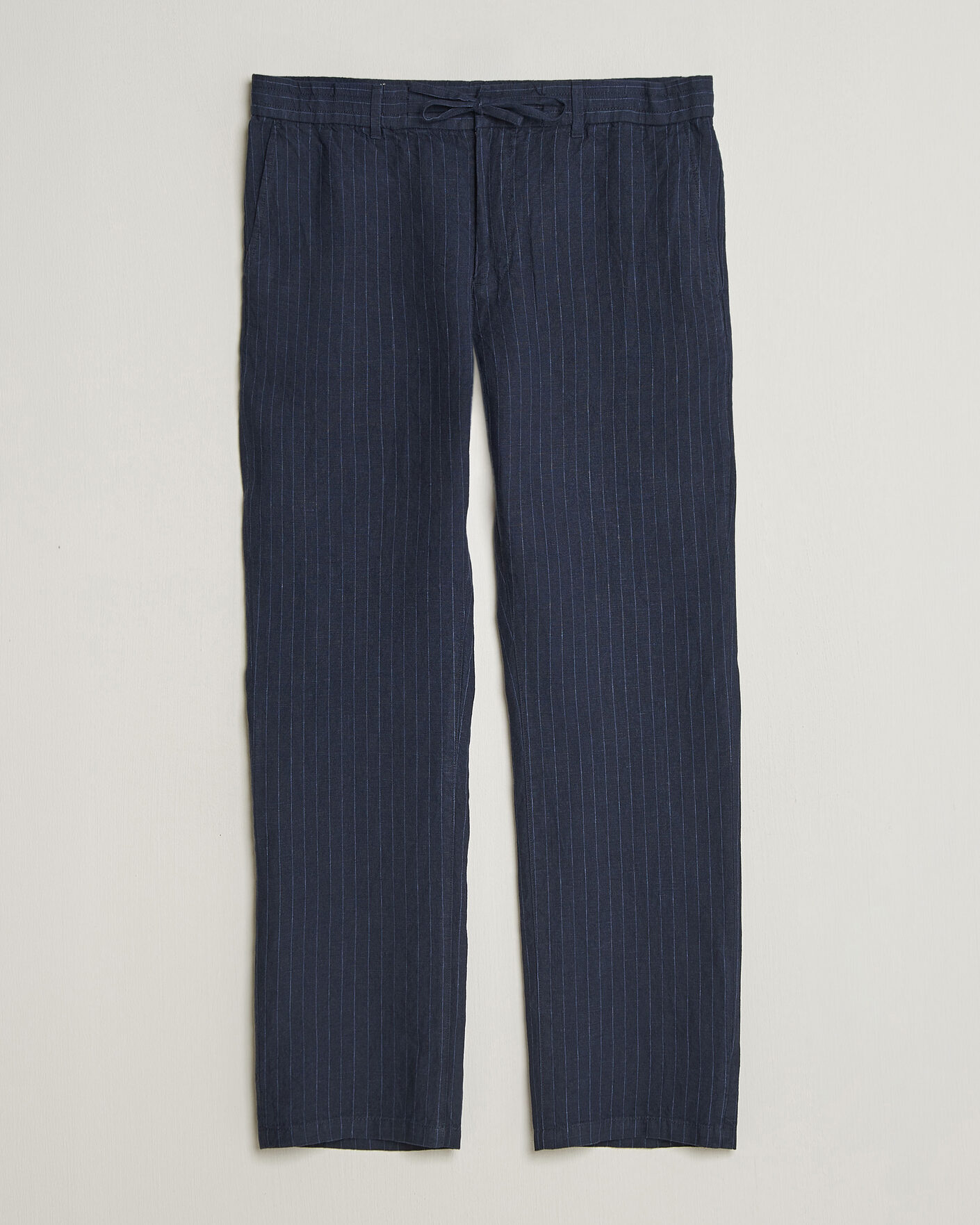 Men | Trousers | Gant | Regular Fit Stiped Linen Drawstring Pants Evening Blue