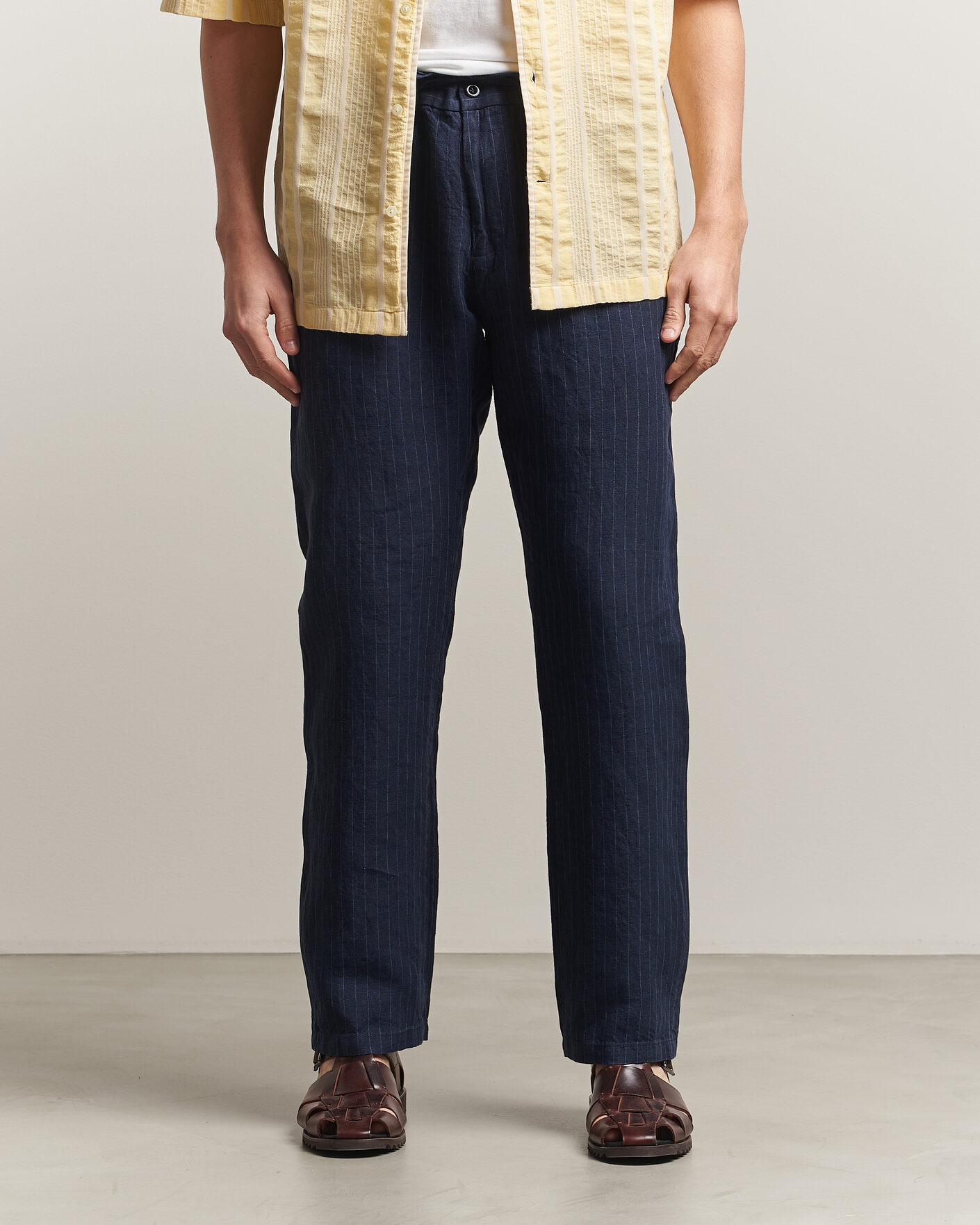 Men | Trousers | Gant | Regular Fit Stiped Linen Drawstring Pants Evening Blue