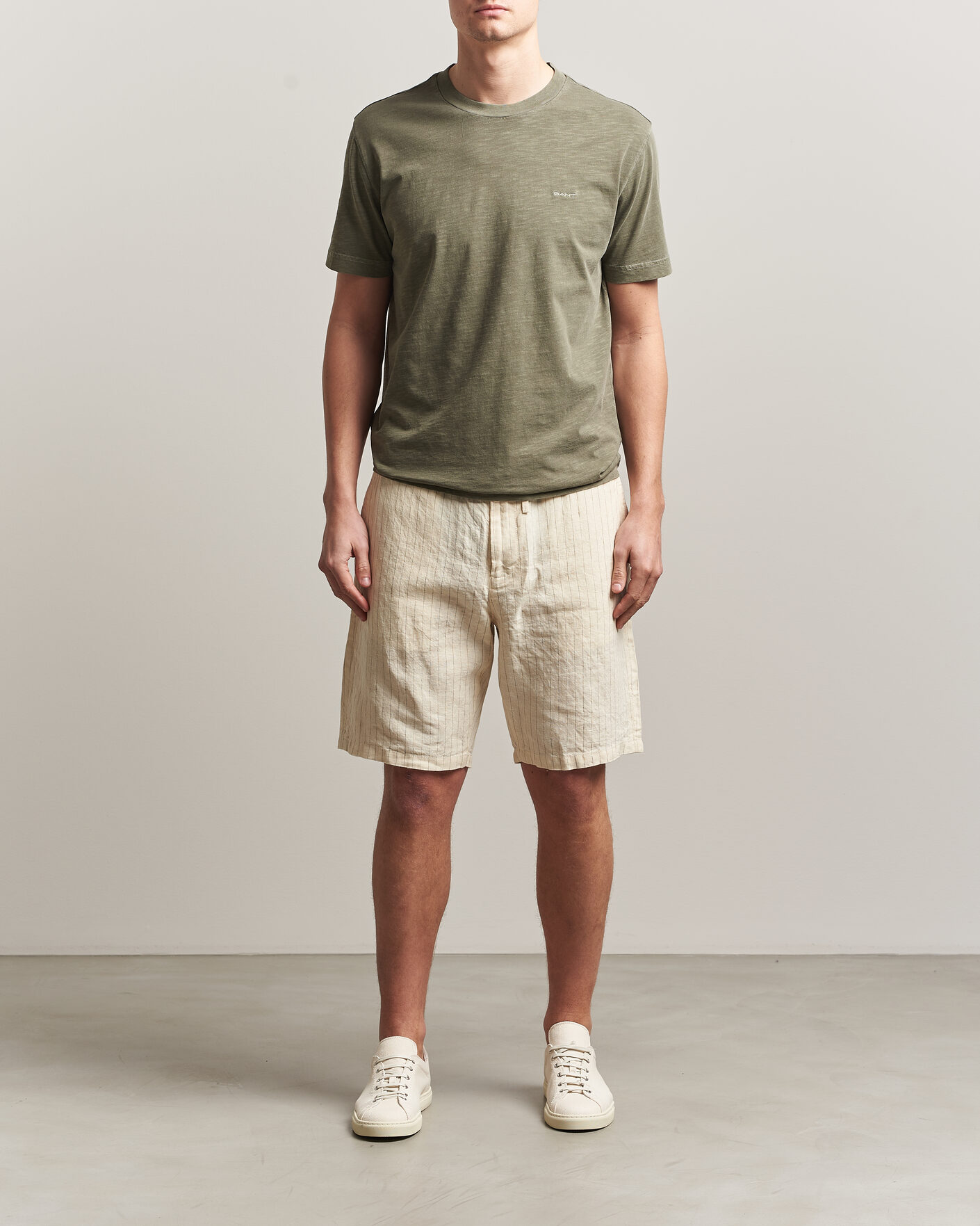 Men | Shorts | Gant | Regular Fit Striped Linen Drawstring Shorts Faded Beige