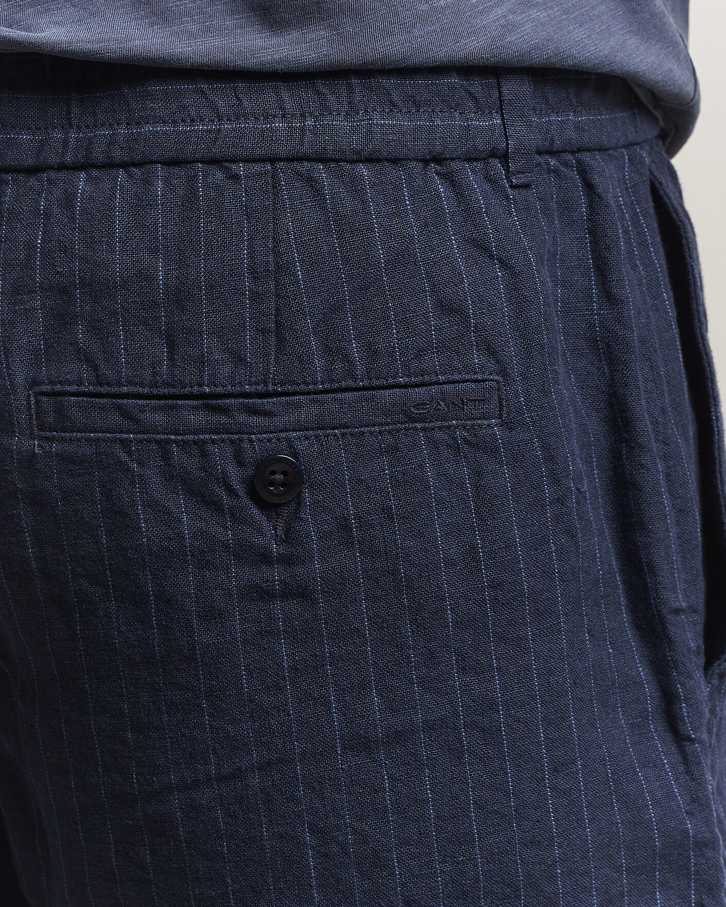 Men | Shorts | Gant | Regular Fit Striped Linen Drawstring Shorts Evening Blue