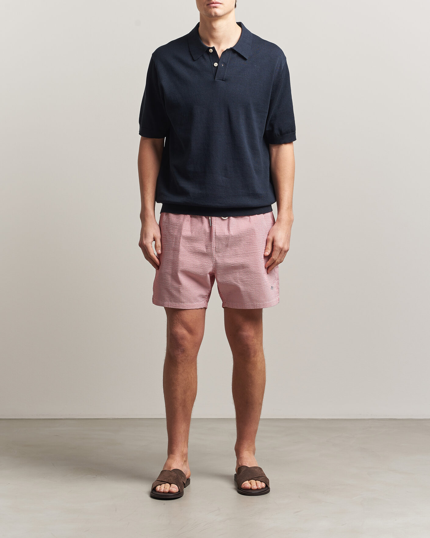 Men | Swimwear | GANT | Seersucker Striped Swimshorts Rose Red