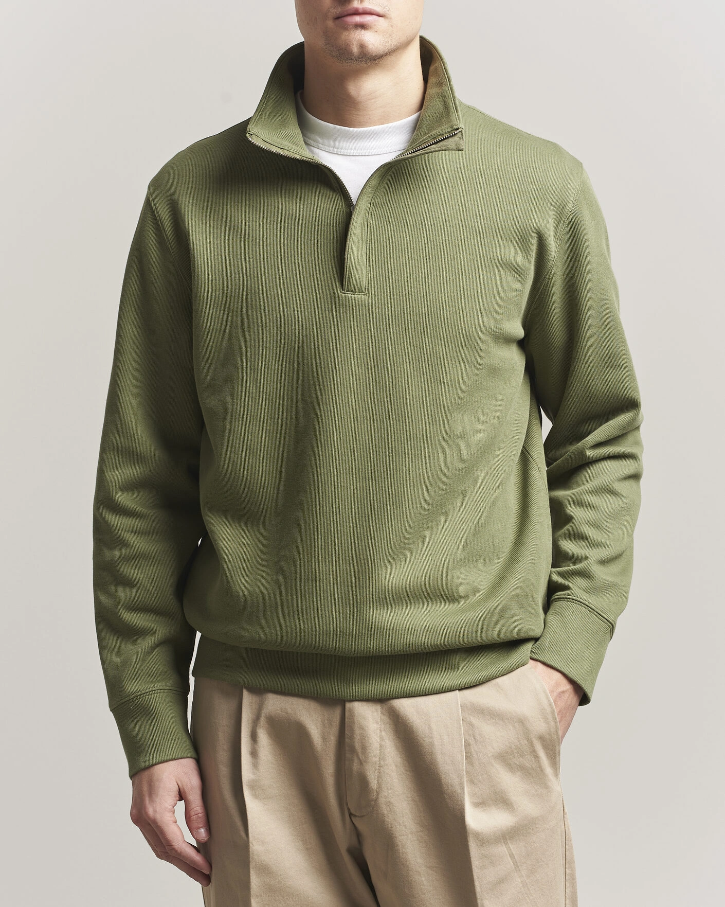 Men | Sweaters & Knitwear | GANT | Light Sacker Rib Half Zip Dry Herb Green