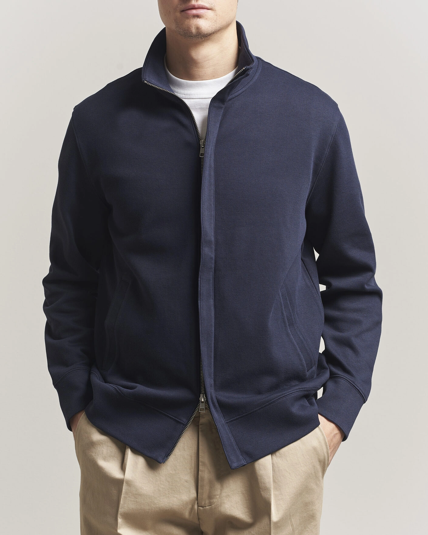 Men | Sweaters & Knitwear | GANT | Light Sacker Rib Full Zip Evening Blue