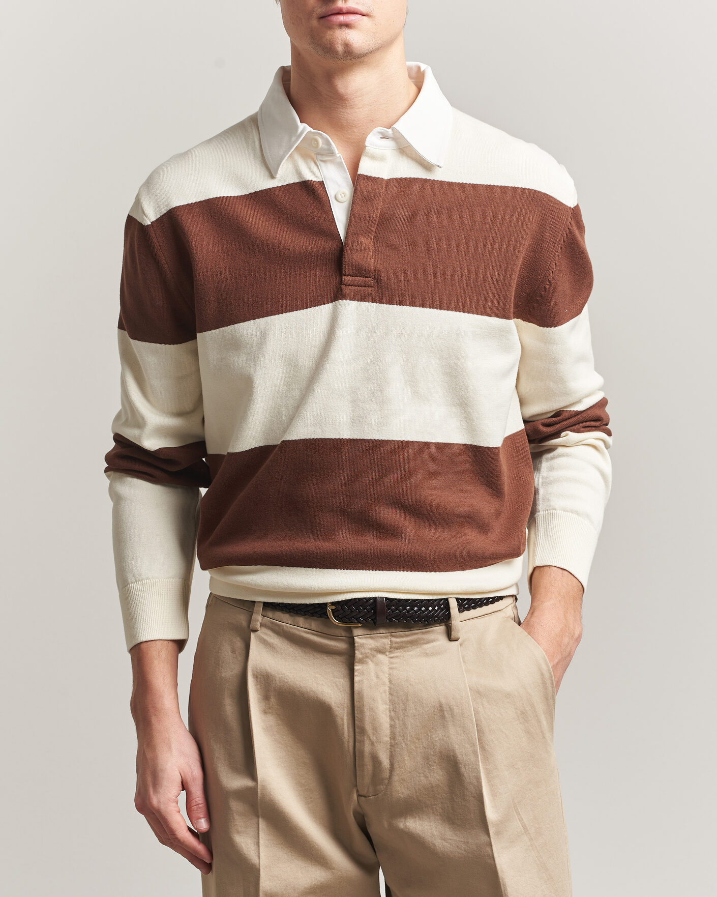 Men | Sweaters & Knitwear | Gant | Barstriped Knitted Rugger Cream/Brown