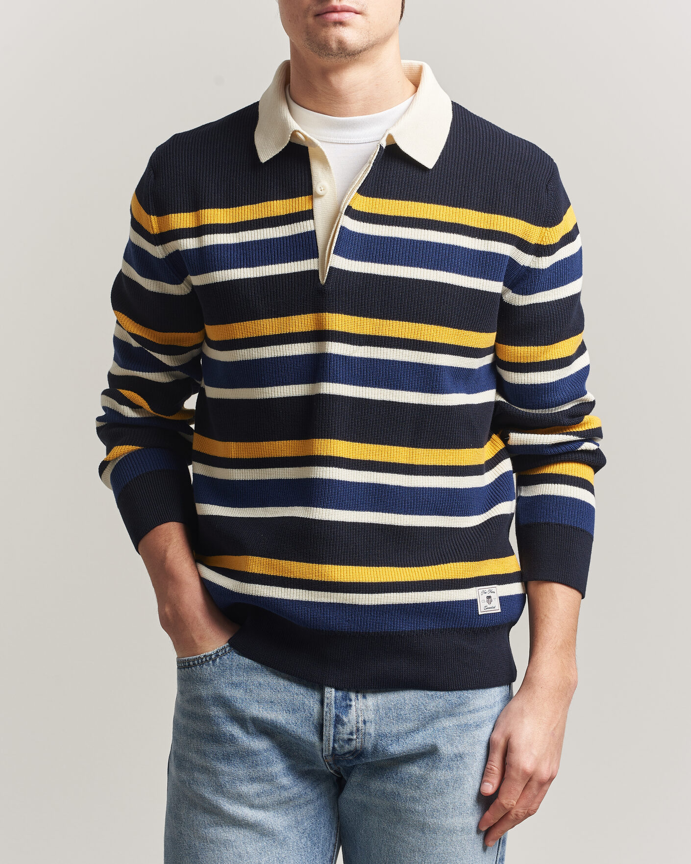 Men | Sweaters & Knitwear | GANT | Multisptriped Knitted Rugger Evening Blue