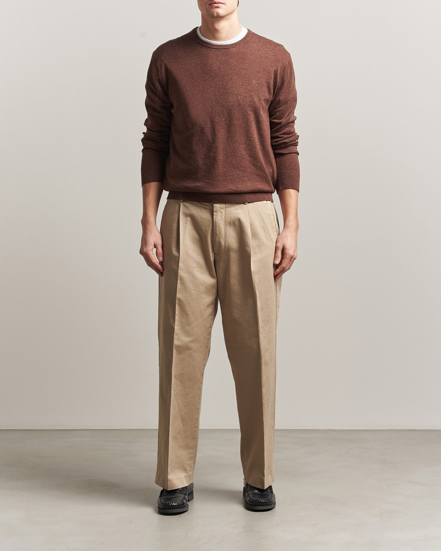 Men | Sweaters & Knitwear | Gant | Cotton/Linen Slub Knitted Sweater Hazelnut Melange