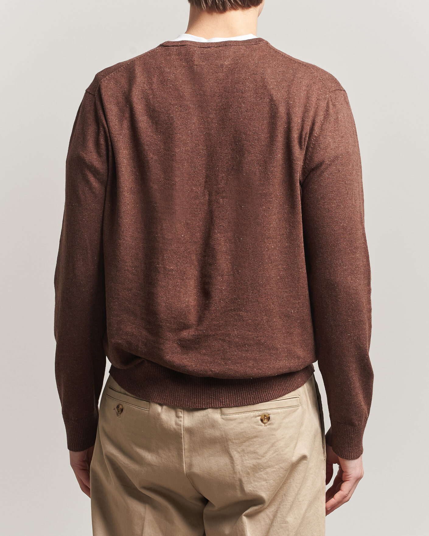 Men | Sweaters & Knitwear | Gant | Cotton/Linen Slub Knitted Sweater Hazelnut Melange