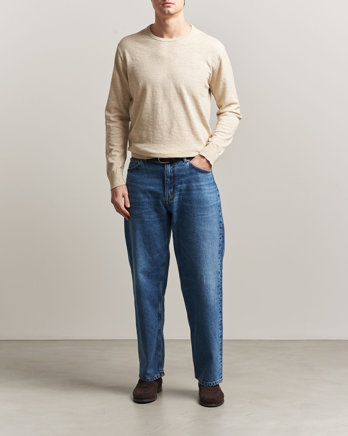 Men | Sweaters & Knitwear | GANT | Cotton/Linen Slub Knitted Sweater Seed Melange