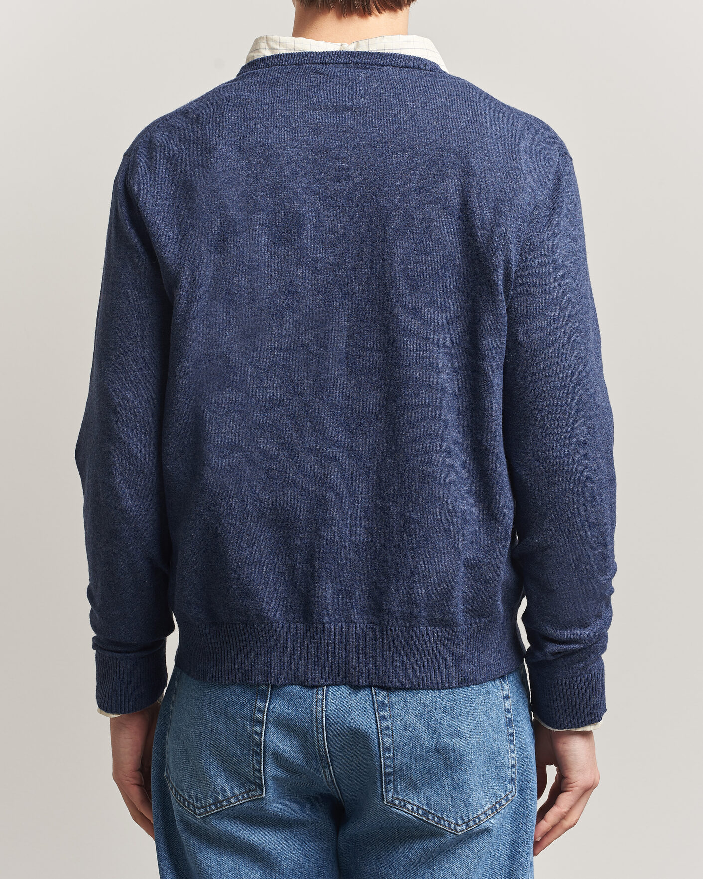 Men | Sweaters & Knitwear | Gant | Cotton/Linen Slub Knitted Sweater Dark Indigo Melange