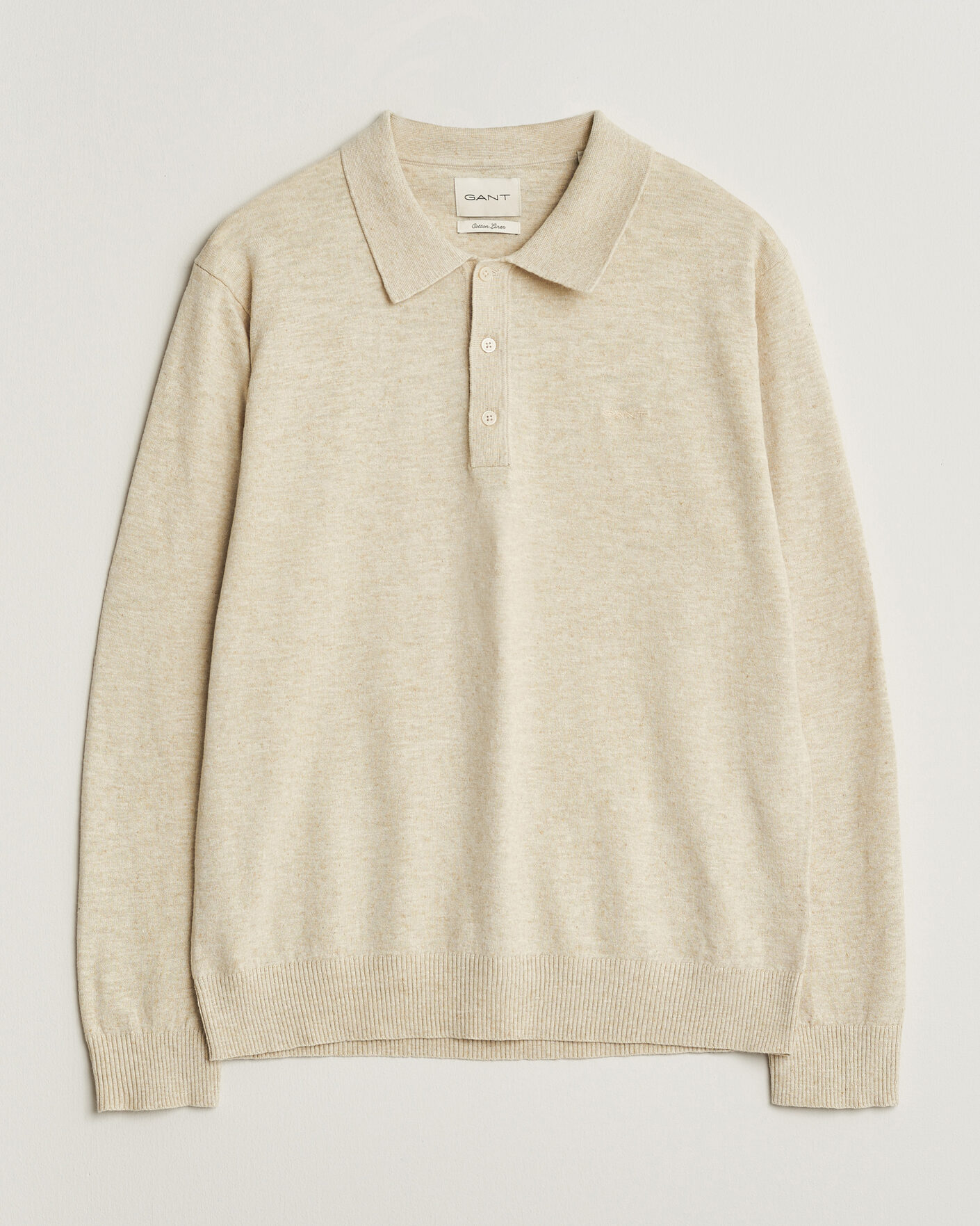 Men | Sweaters & Knitwear | GANT | Cotton/Linen Slub Knitted Polo Seed Melange